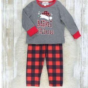 NWT -Girls 2 piece Christmas Pajama Set Mini Clause Buffalo Plaid -Size 12-18 mo